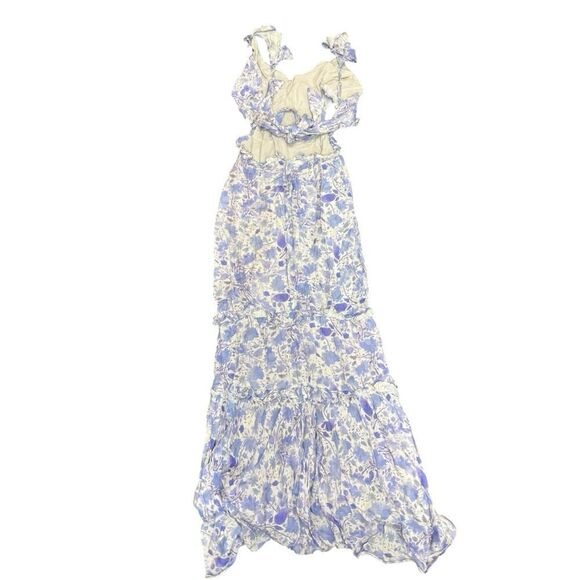 ASTR the Label Cassis Floral Ruffle Maxi Dress Light Blue Cutout XS Boho - Picture 5 of 13